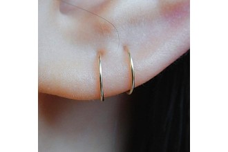 14K Gold Filled Small Hoop Earrings for Cartilage Nose, Tiny Thin 7mm Piercing Hoop Ring 22 Gauge